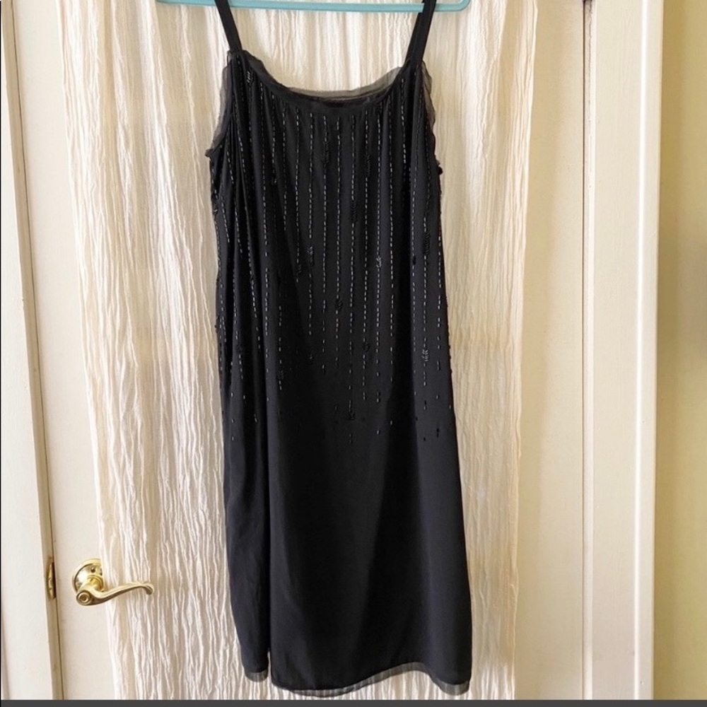 Eileen Fisher Beaded Silk Dress-Black-Size 16